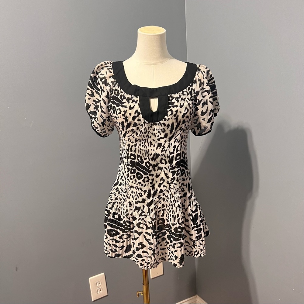 White & Black Leopard Print Blouse Top